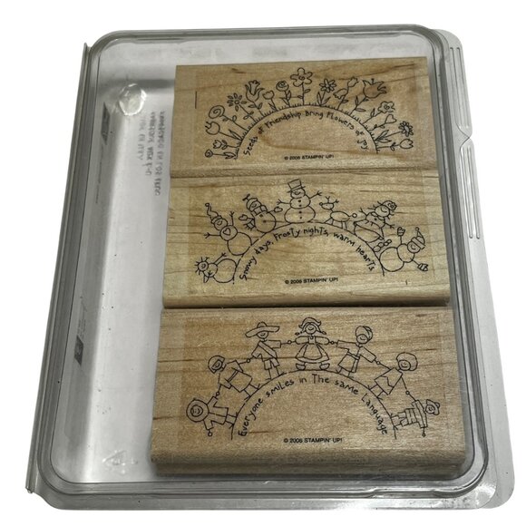 Stampin Up! The World Over Wood Rubber Stamp Set Of 3 2006 Retired - Picture 1 of 5